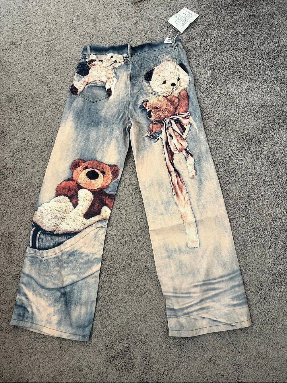 Teddy Bear Soft Denim Baggy Jeans Wide Leg Graphic Streetwear